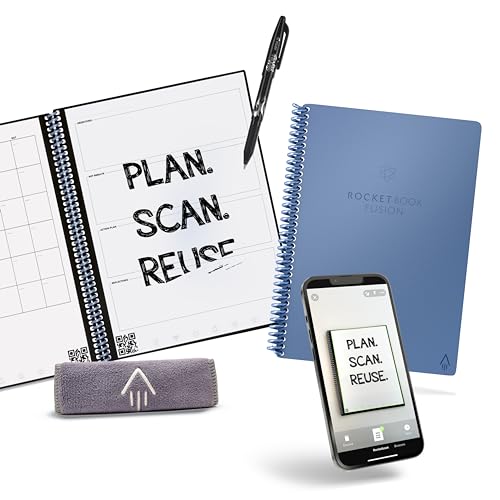 Rocketbook Planer und Notizbuch, Fusion: wiederverwendbarer intelligenter Planer und Notizbuch, verbessert die Produktivität mit digital verbundenem Notebook-Planer, gepunktet, 15,2 x 22,4 cm, 42 von Rocketbook