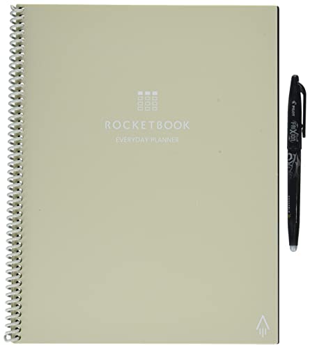 Rocketbook Smarter wiederverwendbarer Tagesplaner, Woche, Monat, jährlich, To-Do-Liste, Zielvorlagen, Tagebuch- und Notizbuchseiten, undatierter Organizer, 21,6 x 27,9 cm, Briefgröße mit Stift und von Rocketbook