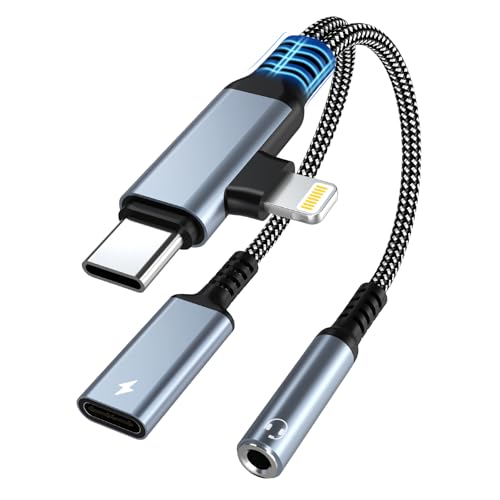 2 in 1 Lighning + USB C auf 3.5mm Kopfhörer Klinke Adapter und Laden, 60W Schnellladung Light-ning Typ C 3,5mm Aux Kopfhörer Adapter Audio HiFi für iPhone 16 15 14 13 Samsung S25 iPad Tablette Laptop 2 in 1 Lighning + USB C auf 3.5mm Kopfhörer Klinke Adapter und Laden, 60W Schnellladung Light-ning Typ C 3,5mm Aux Kopfhörer Adapter Audio HiFi für iPhone 16 15 14 13 Samsung S25 iPad Tablette Laptop von Rocketek