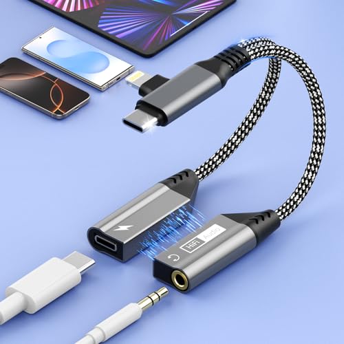 2 in 2 Magnetischer Lightning + USB C auf Klinke Adapter und Laden,PD 60W Kopfhörer Adapter Lightning Typ C auf 3.5mm Audio Aux Adapter Kabel Dongle HiFi mit DAC-Chip für iPhone/Samsung/Hua-wei/Pixel 2 in 2 Magnetischer Lightning + USB C auf Klinke Adapter und Laden,PD 60W Kopfhörer Adapter Lightning Typ C auf 3.5mm Audio Aux Adapter Kabel Dongle HiFi mit DAC-Chip für iPhone/Samsung/Hua-wei/Pixel von Rocketek