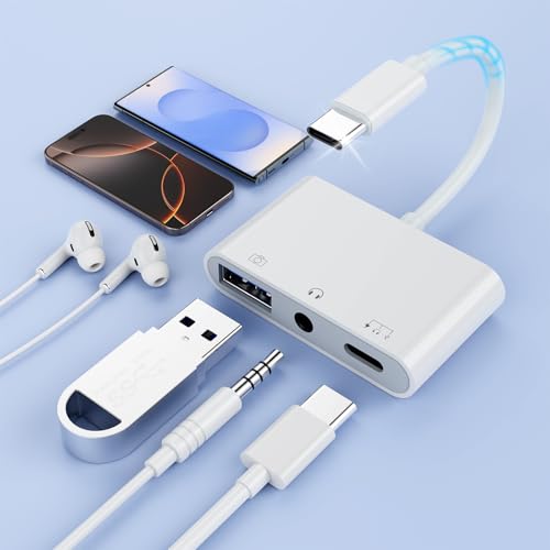 【3 in 1】Adapter USB C auf 3.5 Klinke Kopfhörer mit Ladegerät OTG USB Adapter,Typ C auf Jack Aux Audio Kopfhörer Klinkenstecker Headphone Adapter Ladegerät Splitter für iPhone 16 15 Samsung S25 Xiao-mi 【3 in 1】Adapter USB C auf 3.5 Klinke Kopfhörer mit Ladegerät OTG USB Adapter,Typ C auf Jack Aux Audio Kopfhörer Klinkenstecker Headphone Adapter Ladegerät Splitter für iPhone 16 15 Samsung S25 Xiao-mi von Rocketek