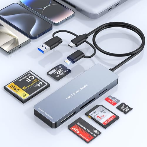5-in-3 SD Kartenleser Aluminium USB C & Lighning & USB3.0 Multi Kartenleser Card Reader für SD CF Micro SD XD MS,Universal Speicherkartenadapter für iPhone/iPad/Android Handy,Windows/Mac/Android/Linux 5-in-3 SD Kartenleser Aluminium USB C & Lighning & USB3.0 Multi Kartenleser Card Reader für SD CF Micro SD XD MS,Universal Speicherkartenadapter für iPhone/iPad/Android Handy,Windows/Mac/Android/Linux von Rocketek