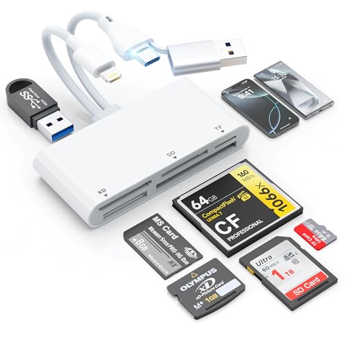 6-in-3 Multi-Kartenleser SD/TF/CF/Micro SD/XD/MS Speicherkartenleser, Lighning+USB C+USB-A USB 3.0 OTG Adapter Hub SD Kartenleser Universal SD Card Reader für iPhone iPad MacBook Samsung Smartphone 6-in-3 Multi-Kartenleser SD/TF/CF/Micro SD/XD/MS Speicherkartenleser, Lighning+USB C+USB-A USB 3.0 OTG Adapter Hub SD Kartenleser Universal SD Card Reader für iPhone iPad MacBook Samsung Smartphone von Rocketek