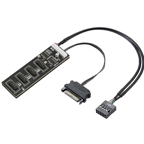 9poliger USB-Header-Splitter mit SATA-Stromkabel, 4 internen USB 2.0-Anschlüssen, interner USB-Hub-Erweiterung, USB 2.0-Splitter-Anschluss für Motherboard, Adapter für CPU, Lüfter und RGB-Licht EU von Rocketek