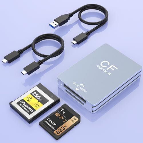 CFexpress Type-B Kartenleser & SD Kartenleser 2 in 1, USB 3.1 (Gen 2) 10Gbps CF Express Typ B Leser Adapter Card Reader mit UAB-A & USB-C-Kabel kompatibel mit Windows/Mac/Linux/Android von Rocketek