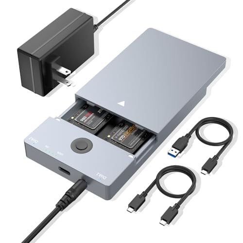 NVMe M.2 Duplizierer Dual-Bay Offline-Klon ohne Werkzeug, 10 Gbps NVMe-Dockingstation mit Lüfter, NVMe M.2 SSD-Gehäuse für NVMe PCIe Größe 2230/2242/2260/2280 (bis zu 8 TB) von Rocketek