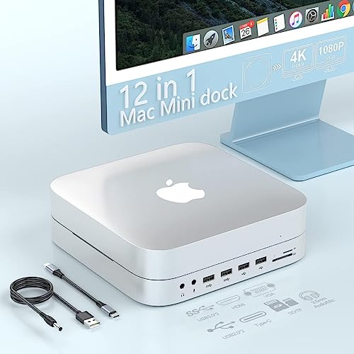 Rocketek (HDMI+VGA) Mac Mini Dock mit Festplattengehäuse, Mac Mini Hub & Mac Mini Zubehör für M2/ M1 Mac Mini, Mac Studio, 2020 & 2018 Mac Mini mit SATA SSD/HDD, HDMI,VGA,USB, TF/SD, Audio Jack(ABS) von Rocketek
