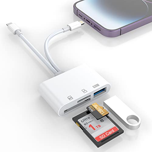 SD-Kartenleser für iPhone/iPad, Lightning + USB-C-Anschluss auf SD/TF-Kartenleser-Adapter, Speicherkartenleser für Micro SDXC, Micro SDHC, SDXC, SDHC, SD-Karten, USB-Festplatte,für iPhone/iPad/Samsung von Rocketek