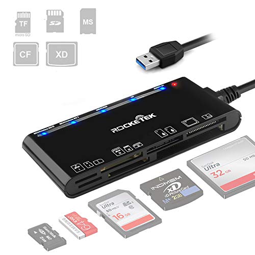 USB 3.0 Kartenleser, 7 in 1 SD/TF/CF/MS/XD/Micro SD Speicherkartenleser mit USB 3.0 (5 Gbit/s) Super Speed, kompatibel mit Windows/Linux/Mac OS/Vista von Rocketek