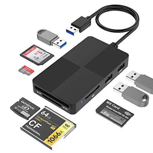USB 3.0 Multi Card Reader, 8 in 1 SD Card Reader Hub Adapter für SD/TF/CF/XD/MS/Micro SD/USB 3.0, Lesen von 8 Ports gleichzeitig für SDXC SDHC CFI Micro SDXC/SDHC MS MMC UHS-I, für Windows/Mac/Linux von Rocketek
