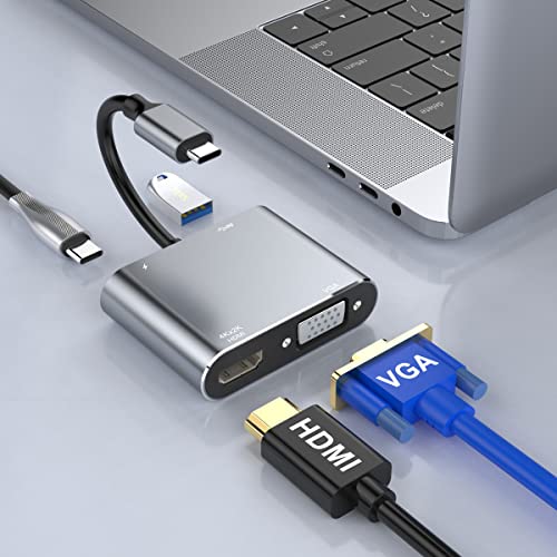 USB C Hub, USB C zu HDMI VGA Adapter, Typ-C-Hub mit 4K-HDMI, 1080P-VGA, 87 W PD, USB A 3.0, USB C Multi-Port Hub für MacBook Pro/Air, iMac 2021/2020, Surface Pro 8/X, Chromebook und Typ-C-Geräte von Rocketek