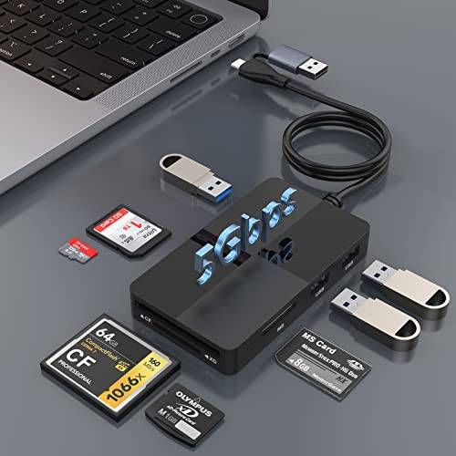 USB C USB3.0 Multi Kartenleser, 8-IN-2 Speicherkartenleser Adapter für SD SDXC SDHC CF CFI MS MMC UHS-I MicroSD MicroSDXC MicroSDHC XD Kartenleser 3 USB3.0 MultiPort Hub 5Gbps für 8 Ports gleichzeitig von Rocketek