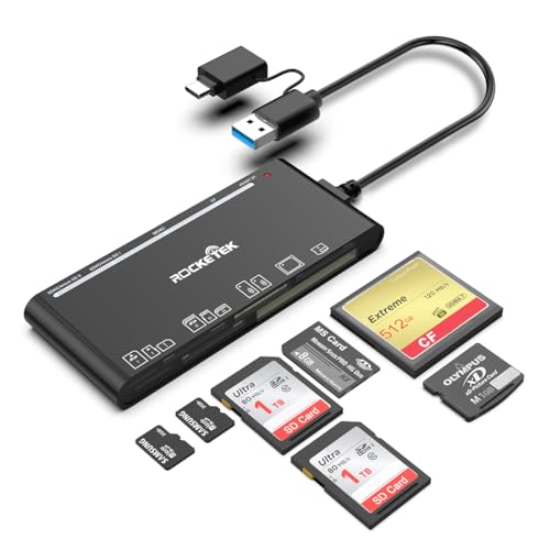 USB C USB3.0 Multi-Kartenleser, SD/TF/CF/Micro SD/XD/MS 7 in 1 Speicherkartenleser/Adapter/Hub für SD SDXC SDHC CF CFI TF Micro SD Micro SDXC Micro SDHC MS MMC UHS-I Karten, für Windows/Mac/Android von Rocketek