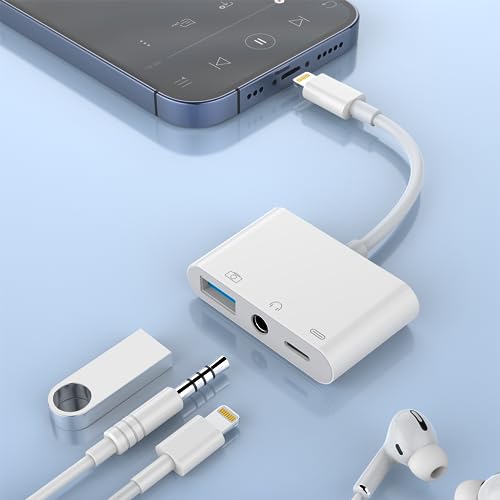 USB-Kamera-Adapter mit 3,5-mm-Aux-Adapter für iPhone/iPad, USB-Buchse-OTG-Adapter,ragbar mit Ladeanschluss, keine Anwendung,für Kartenleser von Rocketek