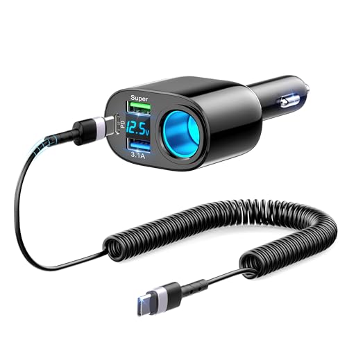 Zigarettenanzünder Verteiler 111W Auto Ladegerät Zigarettenanzünder USB C KFZ Adapter Ladegerät mit 90W Steckdose & 66W USB Superschnelles Aufladen & PD3.0 & QC3.0 für iPhone Samsung GPS Dash Kamera von Rocketek