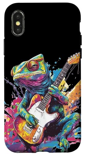 Buntes Reptil mit Gitarre für Chamäleon- und Eidechsenliebhaber Hülle für iPhone X/XS Buntes Reptil mit Gitarre für Chamäleon- und Eidechsenliebhaber Hülle für iPhone X/XS von Rocking Chameleon