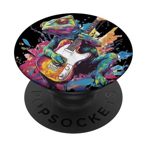Buntes Reptil mit Gitarre für Chamäleon- und Eidechsenliebhaber PopSockets Klebender PopGrip Buntes Reptil mit Gitarre für Chamäleon- und Eidechsenliebhaber PopSockets Klebender PopGrip von Rocking Chameleon