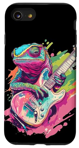 Lebendiges Chamäleon mit coolem E-Gitarrenkostüm Hülle für iPhone SE (2020) / 7 / 8 von Rocking Chameleon