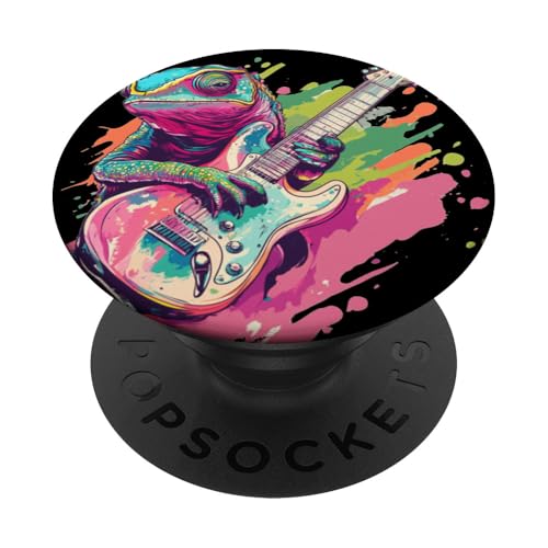 Lebendiges Chamäleon mit coolem E-Gitarrenkostüm PopSockets Klebender PopGrip Lebendiges Chamäleon mit coolem E-Gitarrenkostüm PopSockets Klebender PopGrip von Rocking Chameleon