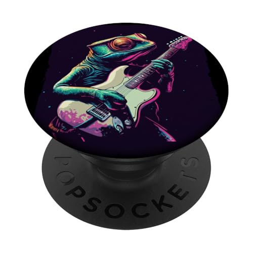 Lustiges Gitarren-Chamäleon-Kostüm für Schaukel-Eidechsenliebhaber PopSockets Klebender PopGrip Lustiges Gitarren-Chamäleon-Kostüm für Schaukel-Eidechsenliebhaber PopSockets Klebender PopGrip von Rocking Chameleon