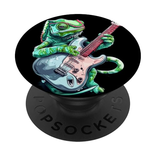 Rocking E-Gitarre Kostüm mit Chamäleon Reptil PopSockets Klebender PopGrip von Rocking Chameleon