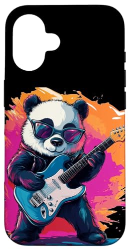 Tolle Farben mit lustigem Panda-Kostüm für E-Gitarre Hülle für iPhone 16 von Rocking Panda