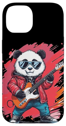 Tolles Rockstar Panda Kostüm mit E-Gitarre Hülle für iPhone 14 von Rocking Panda