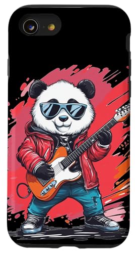 Tolles Rockstar Panda Kostüm mit E-Gitarre Hülle für iPhone SE (2020) / 7 / 8 von Rocking Panda