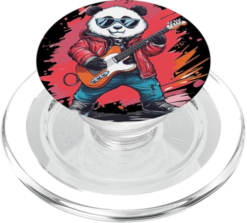 Tolles Rockstar Panda Kostüm mit E-Gitarre PopSockets PopGrip für MagSafe von Rocking Panda
