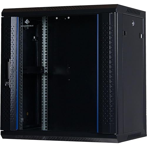 Rockstable 12HE Netzwerkschrank, Serverschrank - 19 Zoll Wandmontage - (BxTxH) 600x440x637mm mit Glastür - Schwarz - Abschließbar - Vormontiert - Traglast 60kg von Rockstable