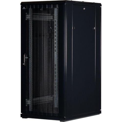 Rockstable 27HE 19 Zoll Serverschrank Netzwerkschrank (BxTxH) 600x800x1400mm mit Gitternetztüren - Türanschlag wechselbar - Türen und Seitenwände abnehmbar und verschließbar - Schwarz (RAL 9005) von Rockstable