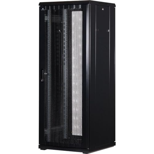 Rockstable 32HE 19 Zoll Serverschrank Netzwerkschrank (BxTxH) 600x600x1600mm mit Gitternetztüren - Türanschlag wechselbar - Türen und Seitenwände abnehmbar und verschließbar - Schwarz (RAL 9005) von Rockstable