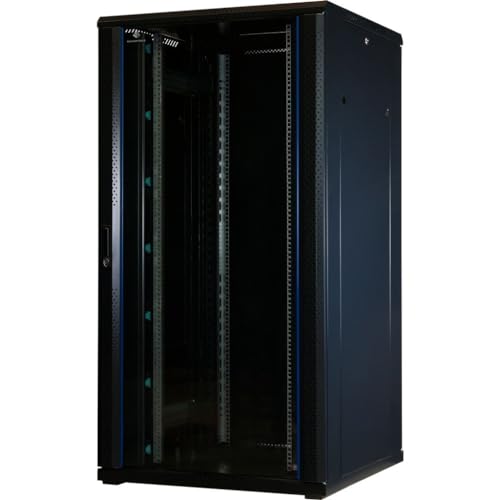 Rockstable 32HE 19 Zoll Serverschrank Netzwerkschrank (BxTxH) 800x800x1600mm mit Glastür - Türanschlag wechselbar - Türen und Seitenwände abnehmbar und verschließbar - Kabelkanal - Schwarz (RAL 9005) von Rockstable