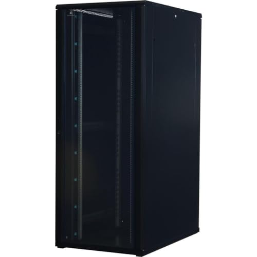 Rockstable 42HE 19 Zoll Serverschrank Netzwerkschrank (BxTxH) 800x1200x2000mm mit Glastür - Türanschlag wechselbar - Türen und Seitenwände abnehmbar und verschließbar - Kabelkanal - Schwarz (RAL 9005) von Rockstable