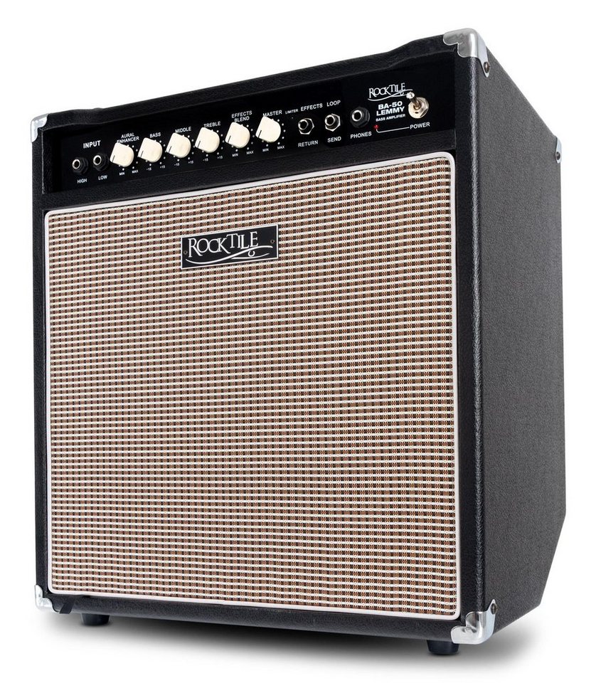 Rocktile BA-50 Lemmy Bassverstärker Verstärker (Anzahl Kanäle: 2 (Normal/Drive), 50 W, Basscombo - 3-Band-EQ und Aural Enhancer - Effektschleife und Limiter) von Rocktile