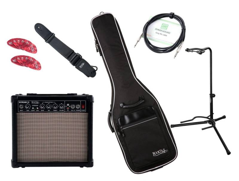 Rocktile E-Gitarren Add On Package medium Audioverstärker (Anzahl Kanäle: 2, 15 W, Medium Set: Amt, Tasche, Gurt, Ständer, Instrumentenkabel, Plektren) von Rocktile