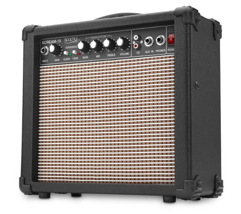 Rocktile Scream-15 Gitarrenverstärker Verstärker (Anzahl Kanäle: 2 (Clean und Overdrive), 15 W, Mini Combo Amp - 3-Band Equalizer) von Rocktile