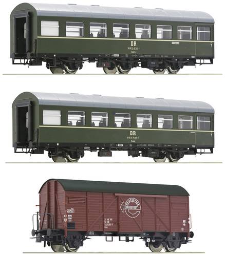 Roco 6200010 H0 3er-Set 2: Personenzug der DR Reko-Sitzwagen Baage, Güterwagen Gms von Roco