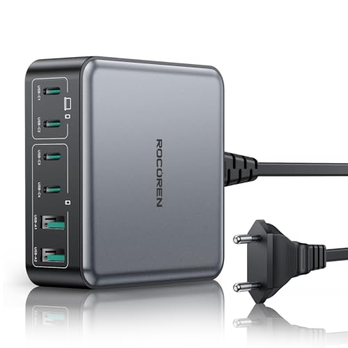 Rocoren USB C Ladegerät 270W, GaN 6-Port PD 100W QC4.0 PPS 2-Laptop USB Ladestation Schnellladegerät Mehrfach Netzteil für MacBook Pro Air, iPhone 16 15 14 Pro, Galaxy S25 S24, Steam Deck, Google usw von Rocoren