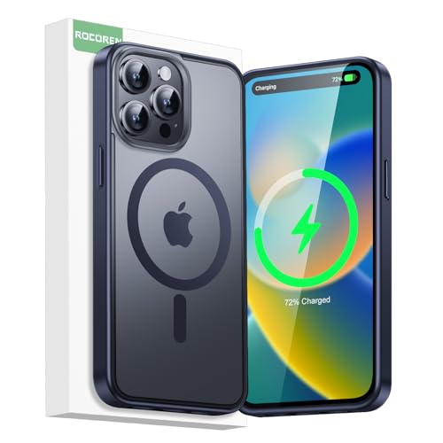 Rocoren für iPhone 15 Pro Max Hülle für MagSafe, 2023 Hybrid Frost Magnetisches HandyHülle Case für iPhone 15 Pro Max 6.7 Zoll, Militärnorm Schutz - Transparent Matt Blau von Rocoren