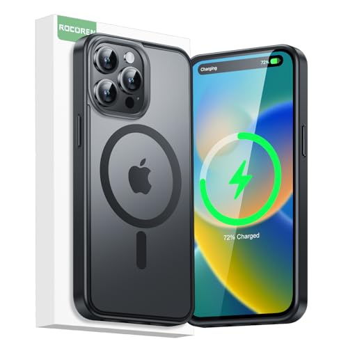 Rocoren für iPhone 15 Pro Max Hülle für MagSafe, 2023 Hybrid Frost Magnetisches HandyHülle Case für iPhone 15 Pro Max 6.7 Zoll, Militärnorm Schutz - Transparent Matt Schwarz von Rocoren