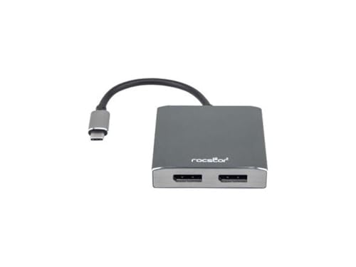 Rocstor Y10A201-A1 Premium USB-C auf Dual DisplayPort Multi Monitor Adapter - 4K 60Hz - USB Typ- C 2-Port MST Hub - 4Kx2K 60Hz Auflösungen bis 3840x2160@60Hz - USB-C zu 2x DP Splitter, Aluminium anthrazit von Rocstor