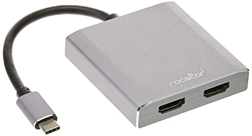 Rocstor Y10A203-A1 Premium USB-C auf Dual HDMI Multi Monitor Adapter - 4K 30Hz - USB Typ- C 2-Port MST Hub - für Mac und Windows - 4Kx2K Auflösungen bis 3840x2160 @ 30Hz, Aluminium anthrazit von Rocstor
