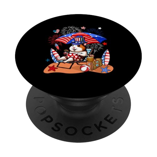 Meerschweinchen-Sonnenbrille, entspannend am Strand, 4. Juli, US-Flagge PopSockets Klebender PopGrip von Rodent 4th Of July Costume