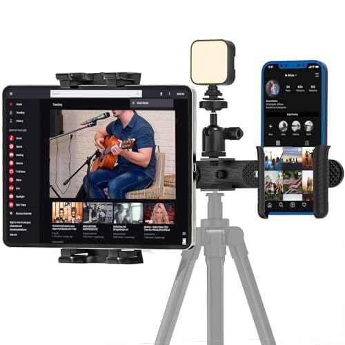 Rodison Tablet Halterung Adapter für Stativ, Tablet Halterung mit Schwenkbarem 1/4" Kugelkopf für Ringlicht, Tablet Stativ Adapter mit 2 Halterungen für iPad Pro, iPad Air, 4.7-12.9" Tablets Handys von Rodison