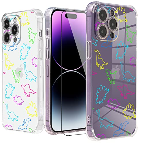 Rainbow Dino Schutzhülle für iPhone 13 Pro mit Displayschutzfolie, für iPhone 13 Pro Hülle, Dinosaurier, Neon-Design, TPU, weiche Stoßfänger, Schutzhülle für iPhone 13 Pro 15.5 cm (6.1 Zoll) von Roemary