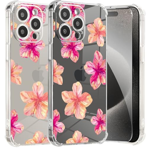 Roemary Blume Hülle für iPhone 16 Pro mit Hibiskus Design, Displayschutzfolie [Buffertech 2.0 m Drop Impact] Weiche TPU Schutzhülle für iPhone 16 Pro 6.3 von Roemary
