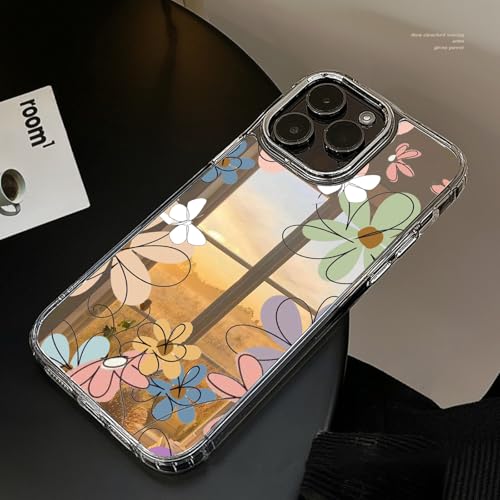 Roemary Daisy Mirror Schutzhülle für iPhone 14 Pro Max, Blumen-Schutzhülle für Mädchen und Damen, glänzende harte Spiegelrückseite + klarer, weicher TPU-Stoßfänger für iPhone 14 Pro Max 6,7 von Roemary