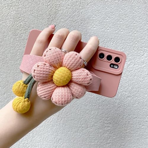 Roemary Daisy Schutzhülle für iPhone 15 mit Handschlaufe, Ständer, für iPhone 15, 15,5 cm (6,1 Zoll), Gänseblümchen, Blumendesign, weiche Bumperhülle, Rosa von Roemary