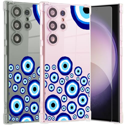 Roemary Eyes Schutzhülle für Galaxy S24, für Samsung Galaxy S24 mit blauen Augen, kunstvolles Muster mit Displayschutzfolie, weiche TPU-Schutzhülle für Galaxy von Roemary